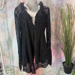 📌Devil Fashion Gothic Cotton Mix Lace Open Front Top Stunning Rose-Detail Back